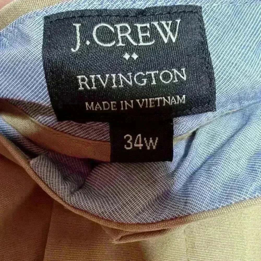 J.Crew Chino Shorts Cotton Solid Khaki Rivington. Flat Front Mens Size 34